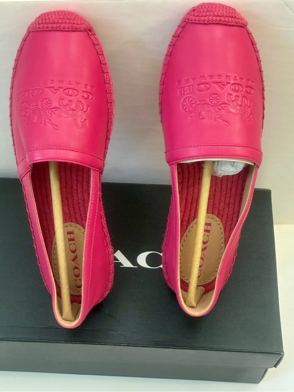 Coach Charlie Pink Leather Logo Espadrille Slip-On Flats Shoes Size 8  NIB